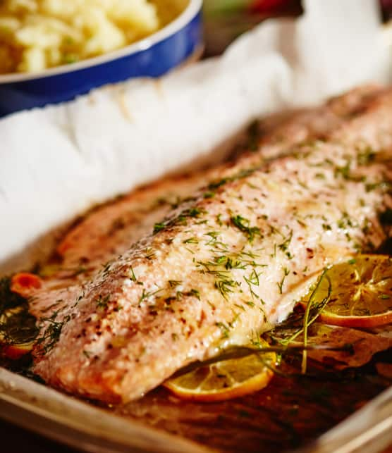 Saumon au citron et à l’aneth sur sa purée de pommes de terre et de céleri-rave