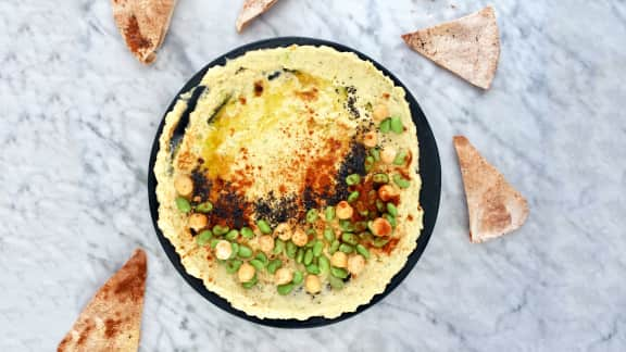 Houmous vert aux edamames et jalapeno