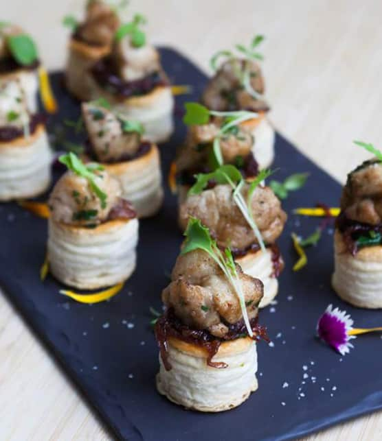 canapé feuilleté de ris de veau au beurre noisette