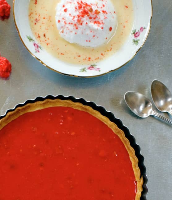 tarte aux pralines roses et son île flottante