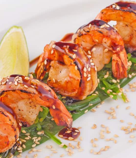crevettes au miel et sésame