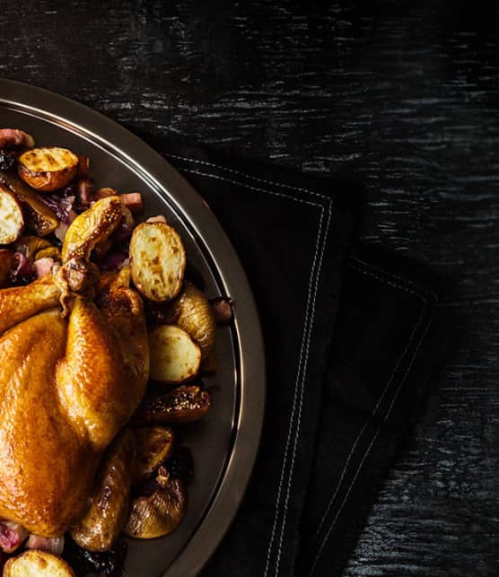poules de Cornouailles aux figues et vin blanc