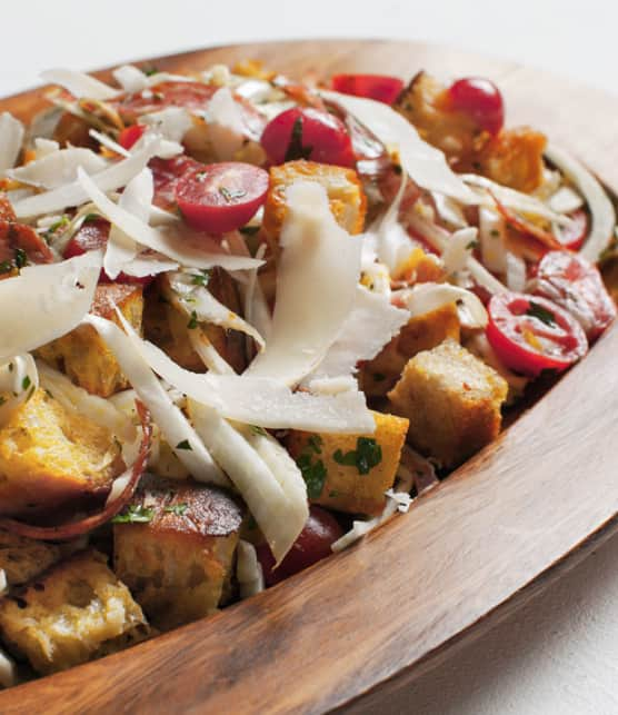 panzanella au saucisson, fenouil et tomates