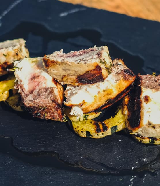 espadon à la bière et au gingembre et courge delicata grillée