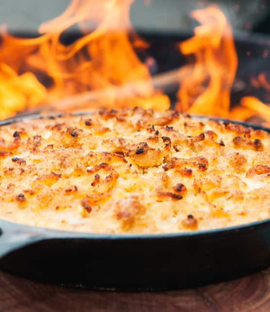 macaroni au fromage au jambon fumé et crevettes nordiques