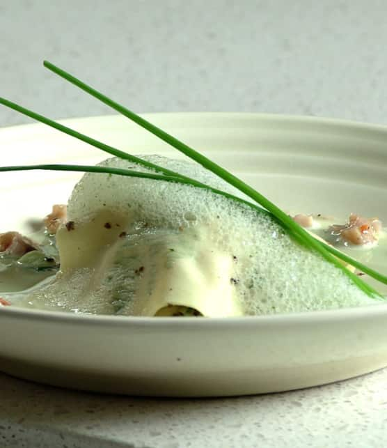 ravioli ouvert au risotto de légumes