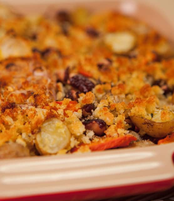casserole de légumes rôtis et haricots rouges à la sarriette