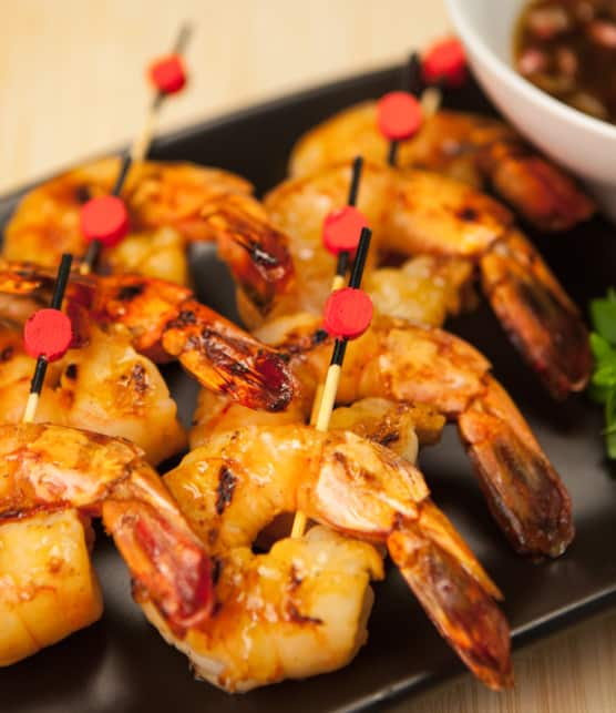 brochettes de crevettes sauce pimentée aux arachides