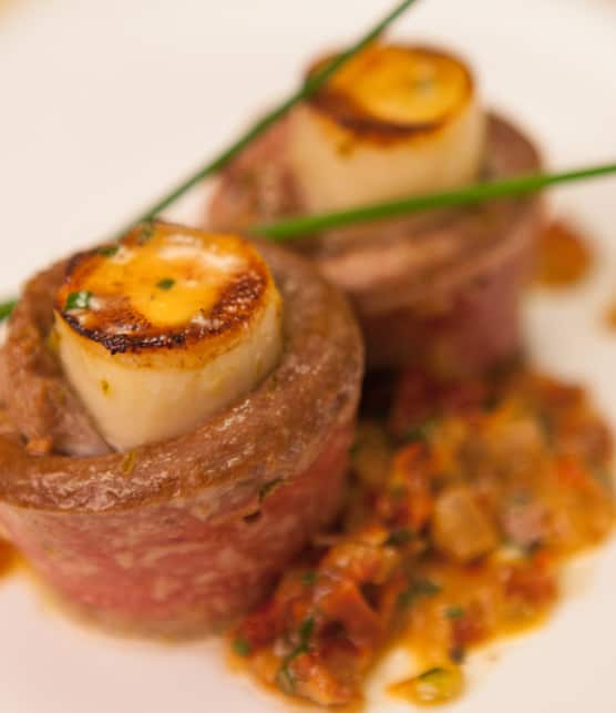 filets de canard et coeurs de palmier sautés au saké