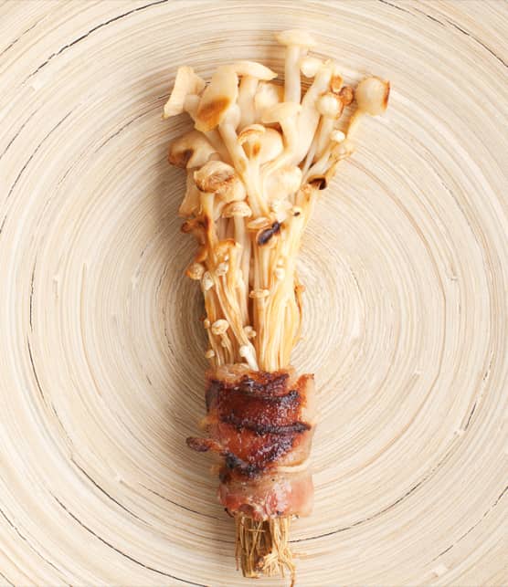 enoki à pied velouté grillés au bacon