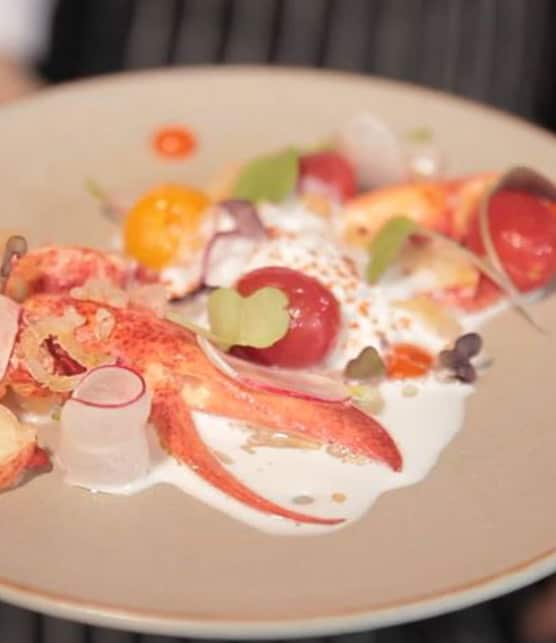 homard fumé, babeurre, tomates et épinette