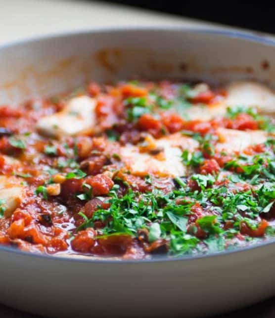 tilapia braisé aux tomates et olives noires