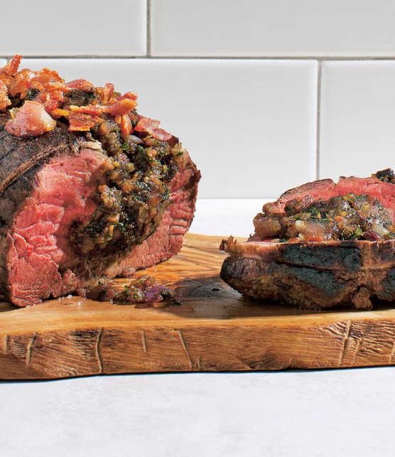 filet de bœuf fruits secs et bacon
