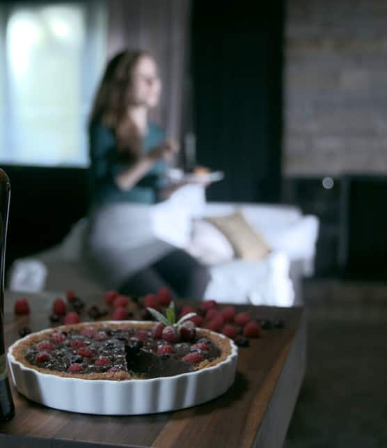 tarte chocolat framboise et canneberge à la liqueur de chocolat Laura Secord