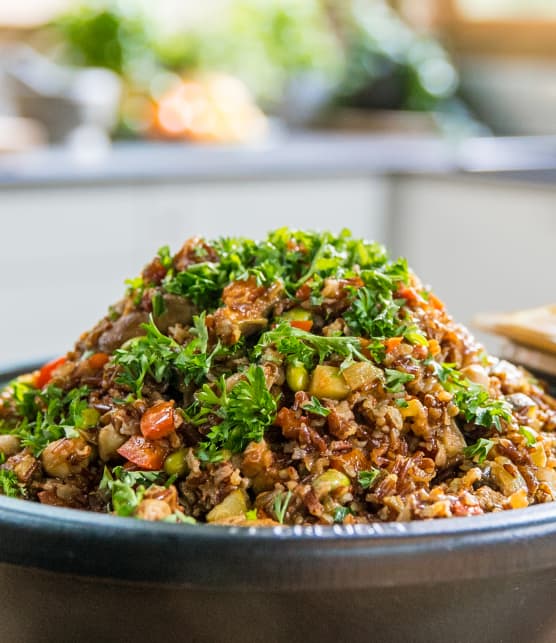 Tajine de riz rouge aux merguez