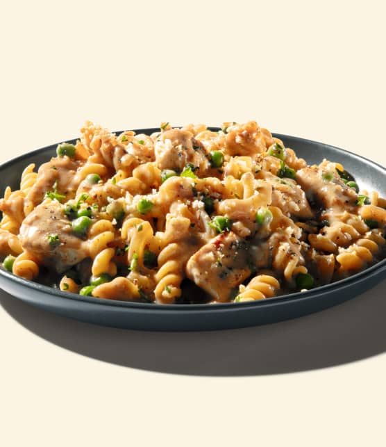 Pâtes crémeuses au poulet et aux pois