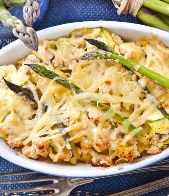 Macaroni au fromage, aux asperges et aux shiitakes