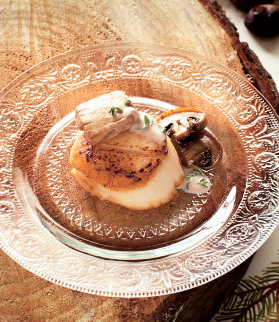 Pétoncles au foie gras et sa sauce aux marrons
