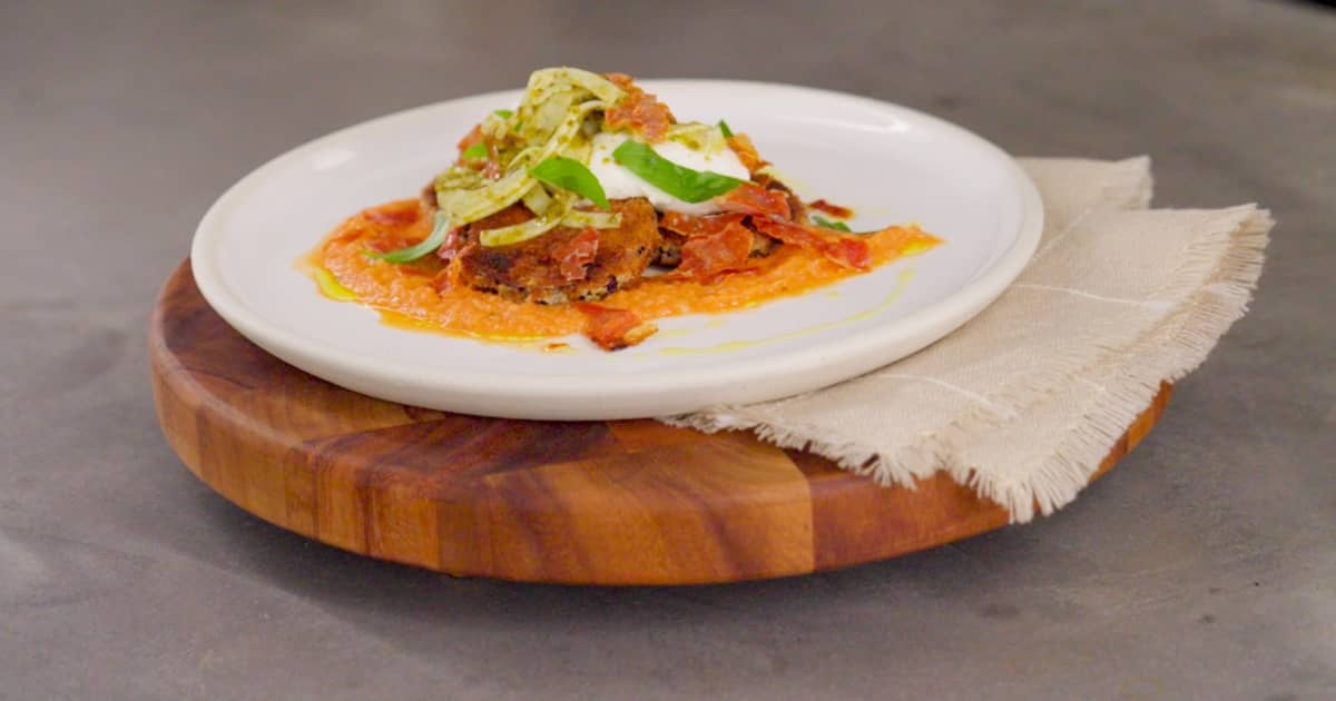 Aubergine parmigiana déconstruite Zeste