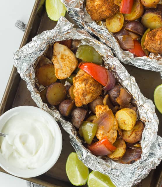 Fajitas au poulet en papillote d’aluminium