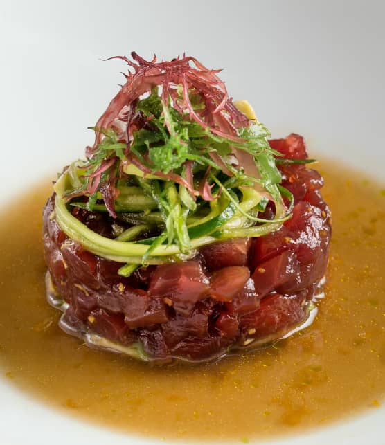 tartare de thon de la Gaspésie, vinaigrette au dashi