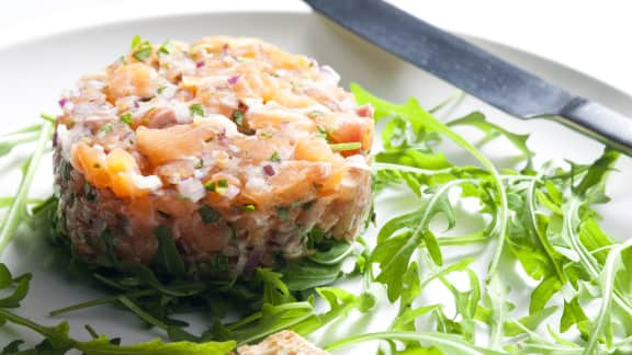 Tartare de saumon, érable et gingembre