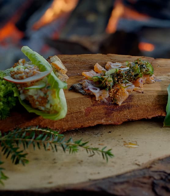 Duo de tartare et ceviche de truite pêchée à la main