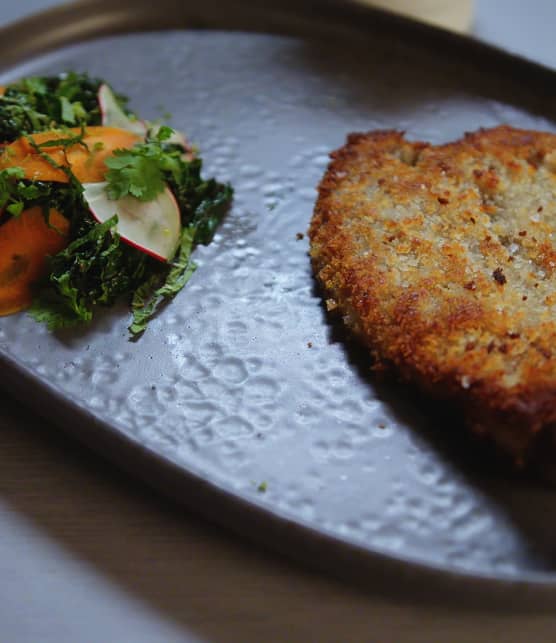 Aubergines en croûte de panko, ​sauce curry et coco
