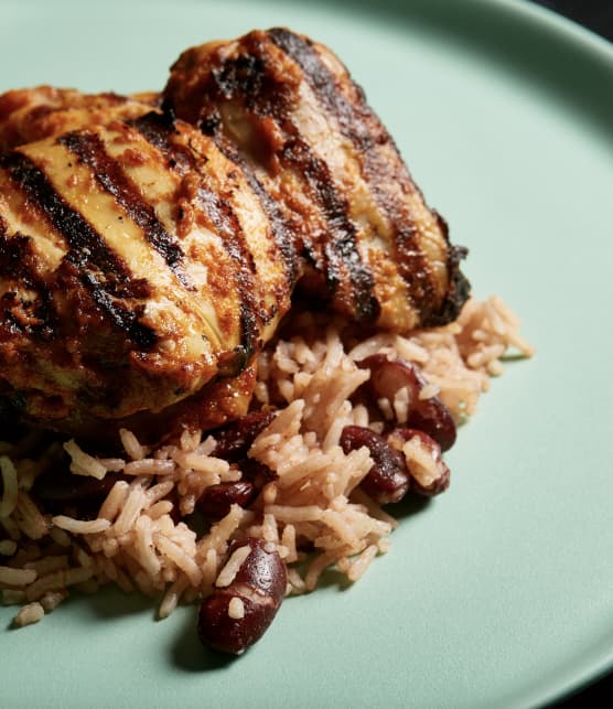 Poulet jerk et riz collé