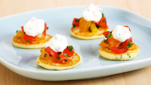 mini-pancakes façon blinis au citron et à la ciboulette