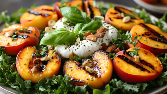 Burrata aux pêches grillées