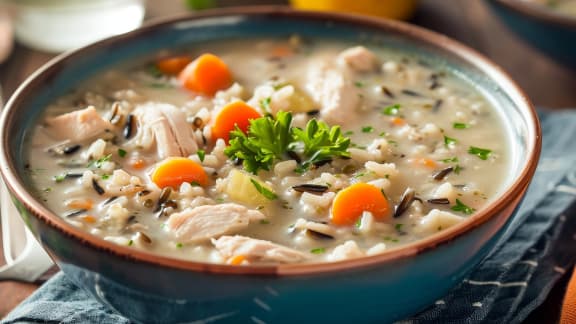 Soupe crémeuse à la dinde et au riz sauvage