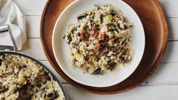 Risotto aux champignons et aux poireaux