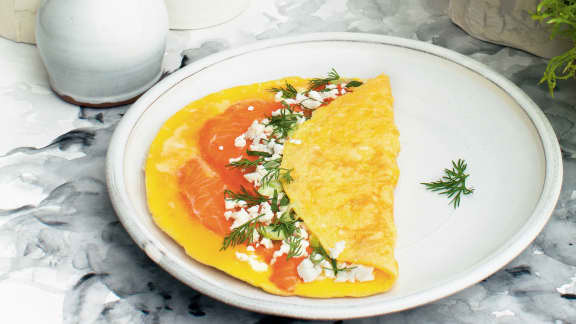 Omelette à la truite fumée et à la feta égyptienne