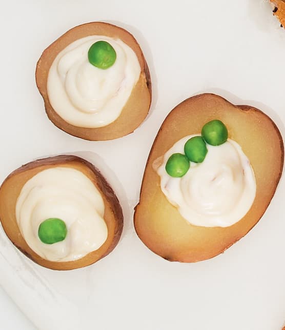 Pommes de terre aux petits pois, mayo aux anchois