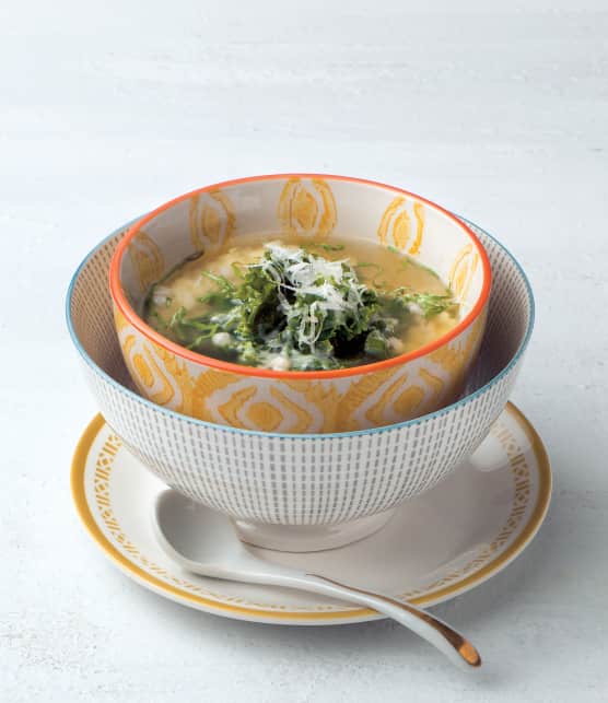 stracciatella au chou kale et à l’orge