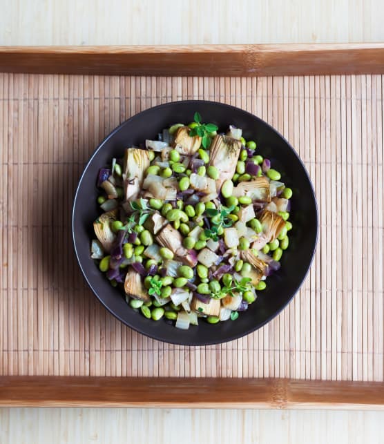 Sauté d’edamames aux artichauts et au fenouil