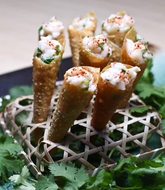 tartare de pétoncles à la lime et brunoise de concombre