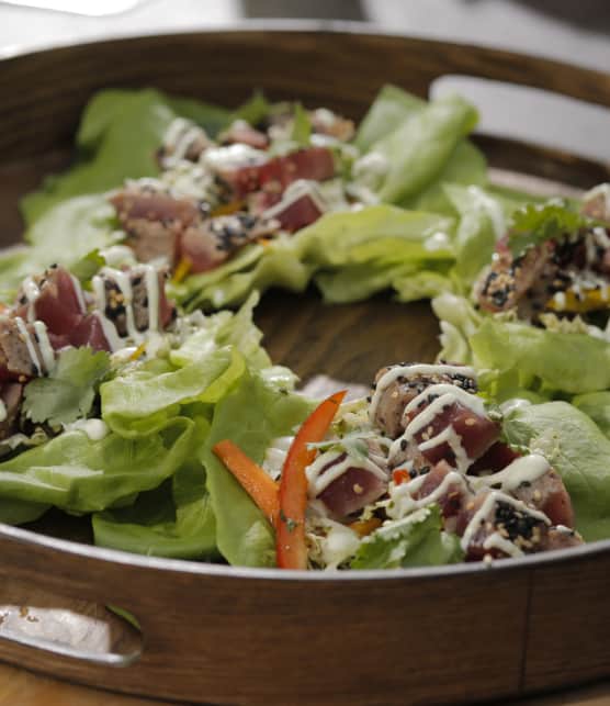 tacos de thon en croûte de sésame