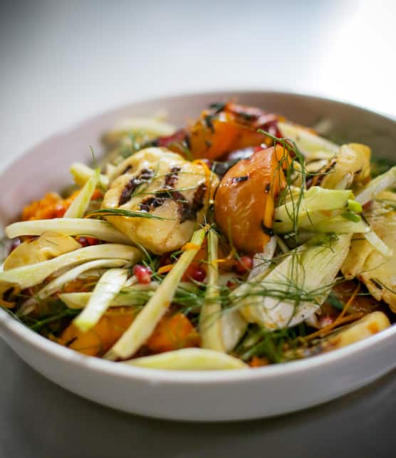 salade de halloumi et nectarines grillées