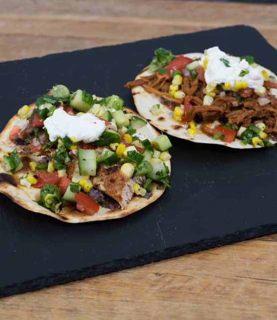 tacos de mahi-mahi et tacos de porc effiloché