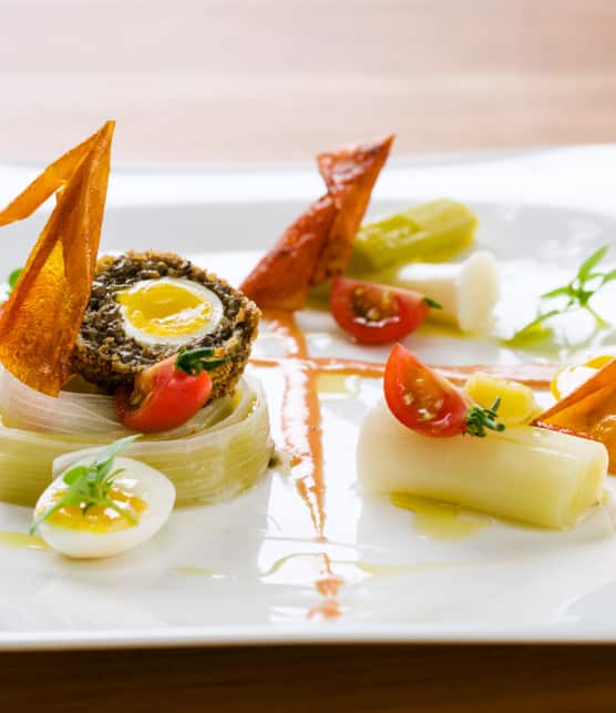 poireaux vinaigrette et oeufs de caille bio