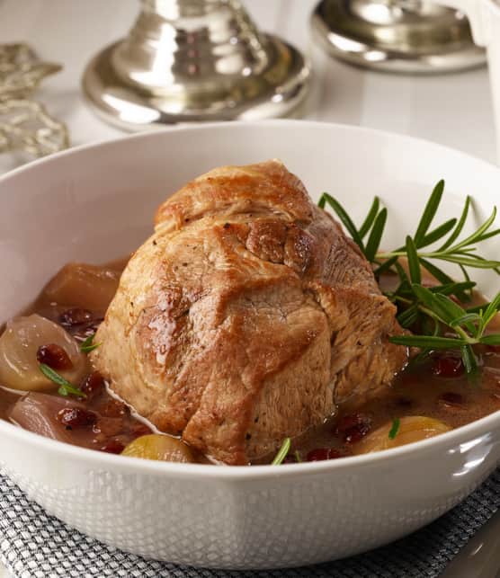 recette de braisé d’échine de porc, canneberges et romarin