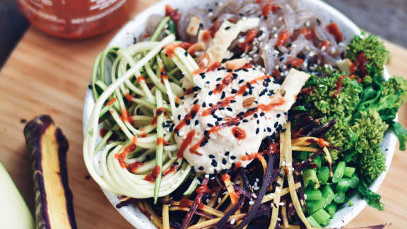Nouilles asiatiques au tofu et légumes du moment