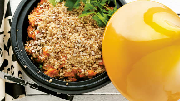 Parmentier de couscous israélien et cari de carottes