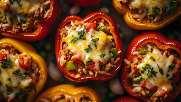 Mardi : Poivrons farcis à la sauce à spaghetti
