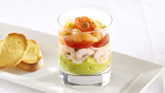 Verrine de crevettes et saumon fumé