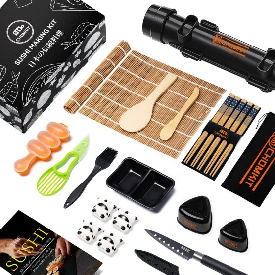 Kit Complet Fabrication De Sushis Maison - 16 Pièces Pour Débutants Et Pros, Avec Bazooka à Riz Et Accessoires Bambou